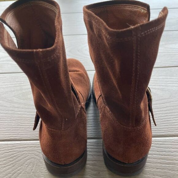Frye Natalie Side Buckle Suede Engineer Short Boots Chestnut Brown size 6.5 - Picture 5 of 6